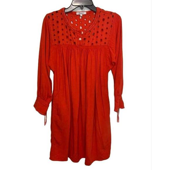 Madewell Eyelet Daybreak Dress Orange‎ Small #F0952 - Picture 1 of 5